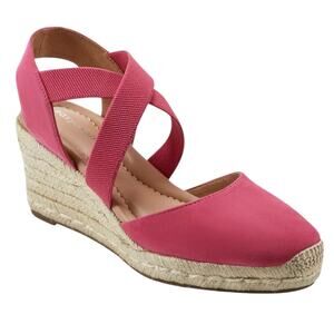 Easy Spirit Women's Meza Strappy Espadrille Wedge Heel Sandals Pink Size 7 W